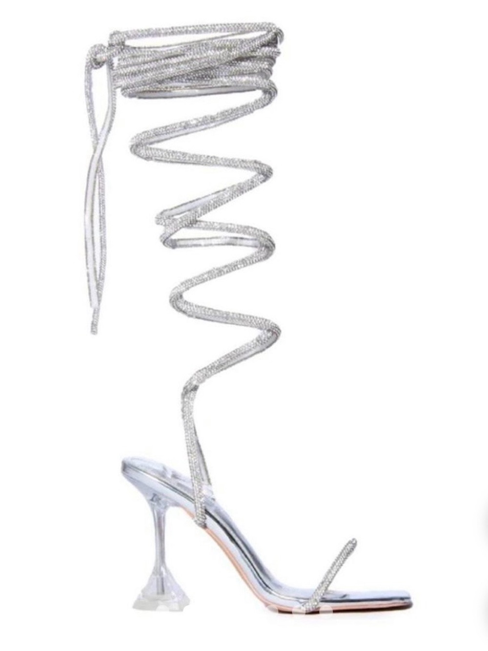 Silver Crystal Wrap Lace Heels